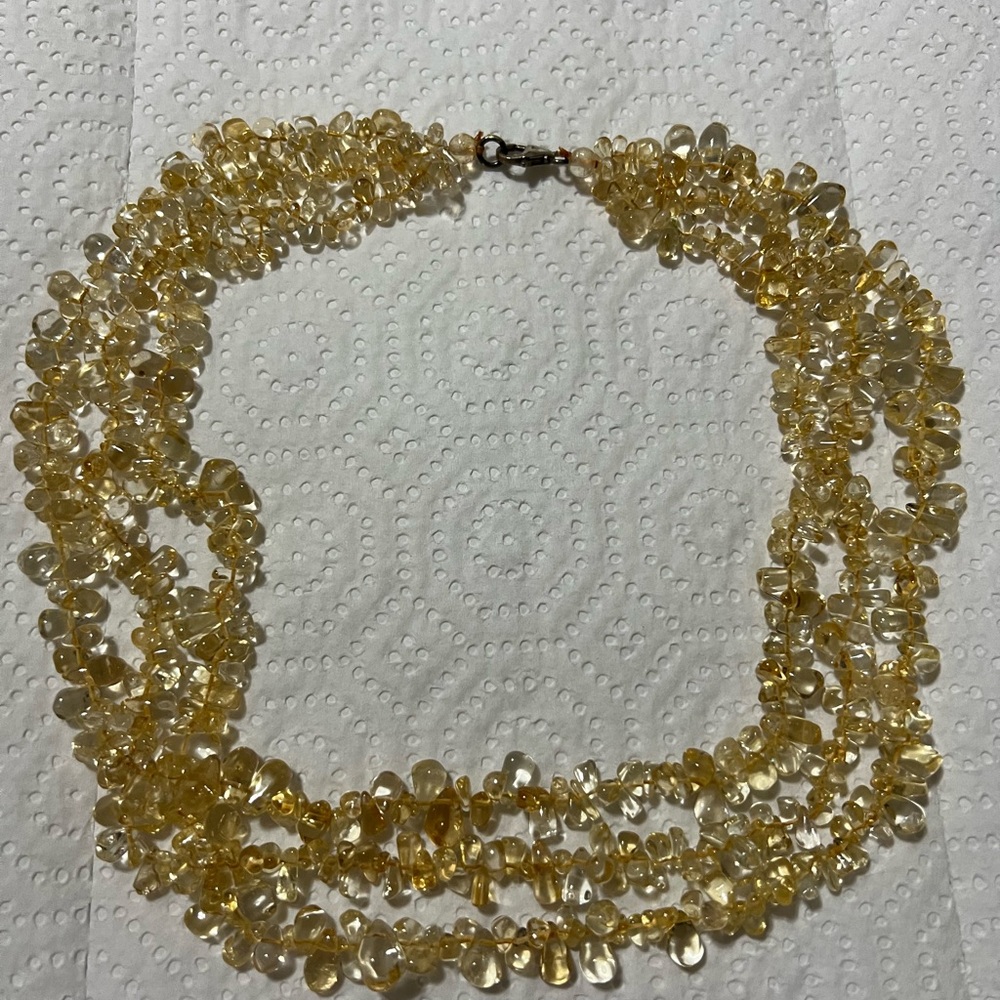 Elegant Triple Strand Naturalcitrine Necklace With Stirring Silver 925 Closure View 4